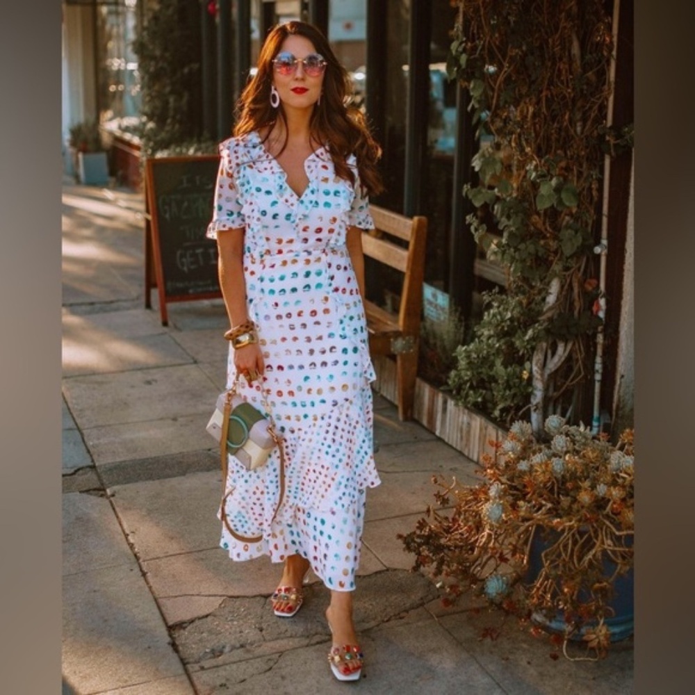 Monique Lhuillier White Dress with Colorful Patterns